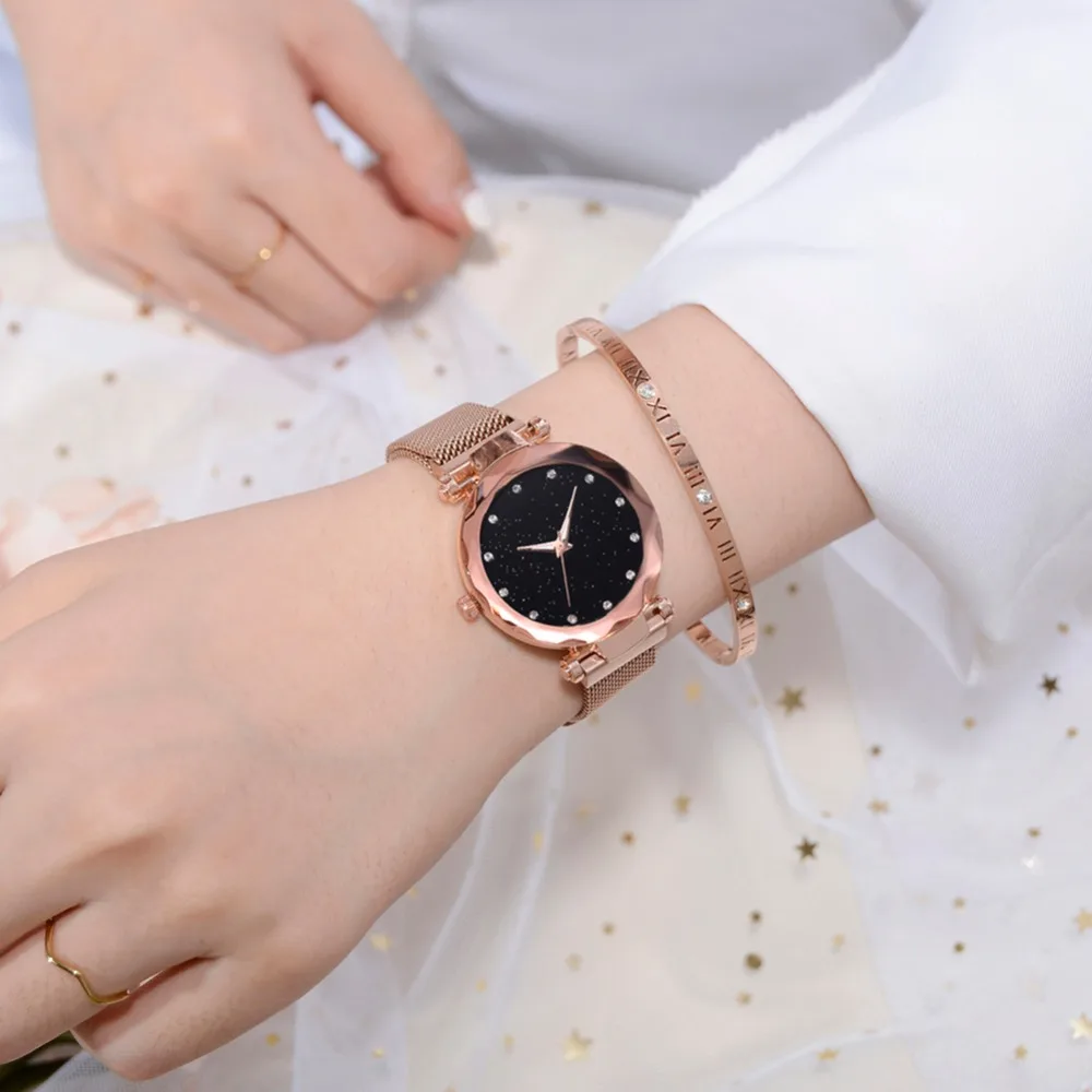 Женские Аналоговые кварцевые часы Стразы со звездным небом модные наручные с