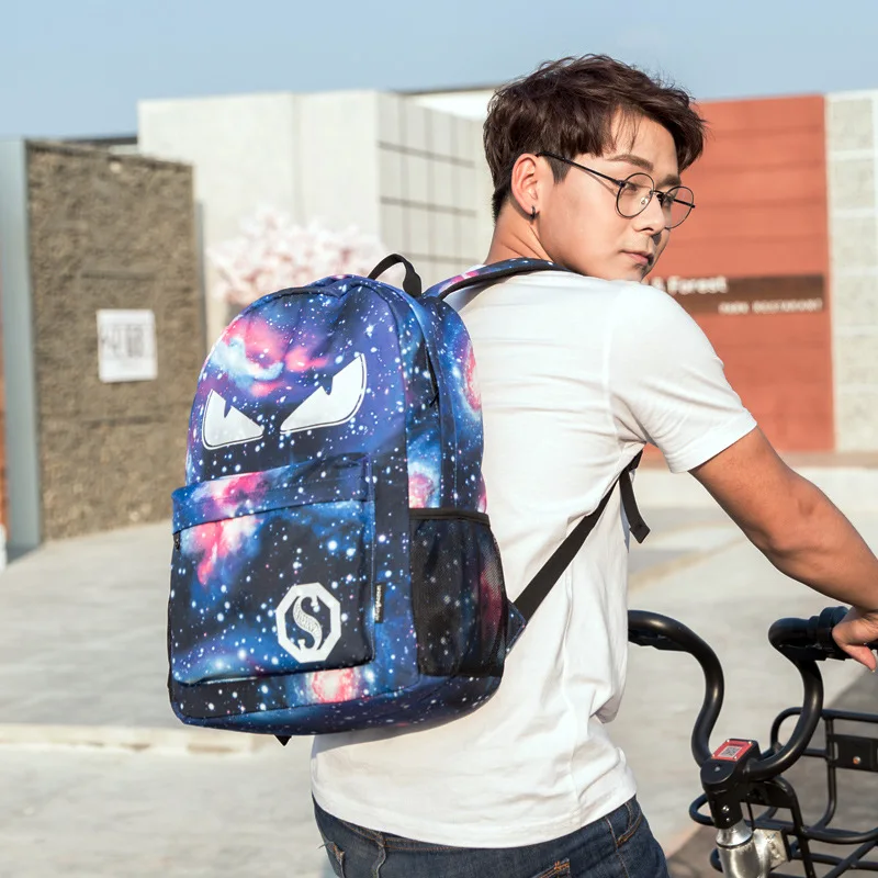Модный светящийся мужской рюкзак с рисунком звездного неба школьный ранец аниме