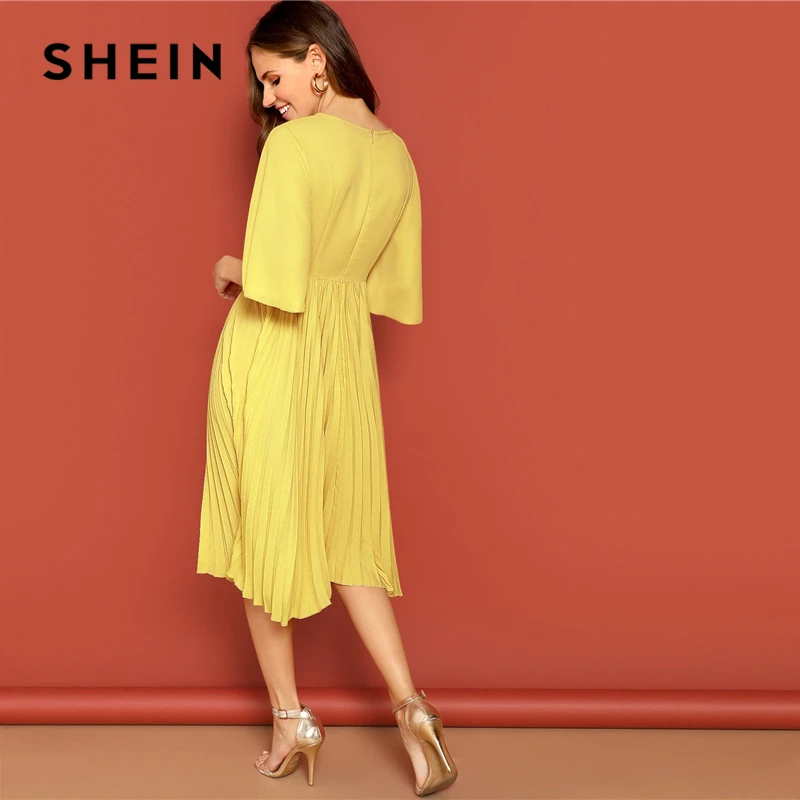 SHEIN Однотонное Платье С Оригинальным Рукавом И Узлом Женское Розовое Элегантное Платье С Средним Рукавом И Поясом