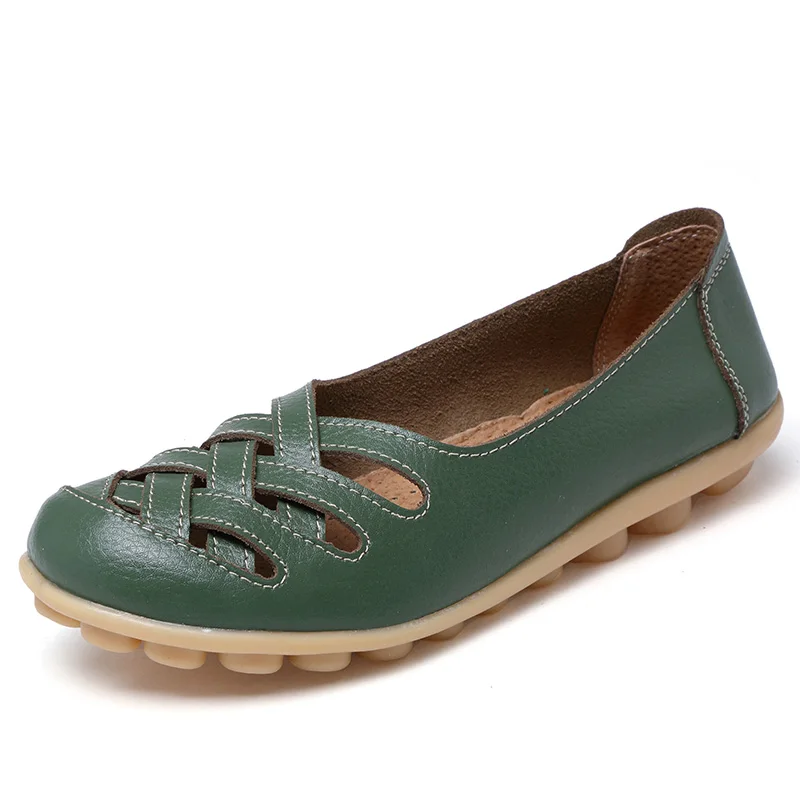 Army Green Новое поступление; женские босоножки; Летняя обувь; коллекция года; модные повседневные лоферы из натуральной кожи; обувь на плоской подошве с перфорацией; размеры 34-44 - Цвет: Army Green