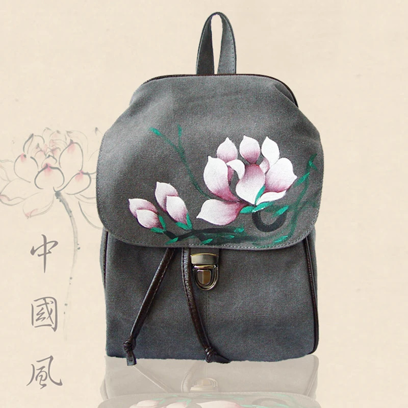 2019 для женщин Китай Национальный стиль тканевый женский рюкзак хаки черные цветы