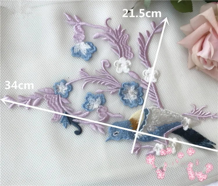 Набор из 3 нашивок с вышитыми красными птицами и цветами аппликация для шитья на