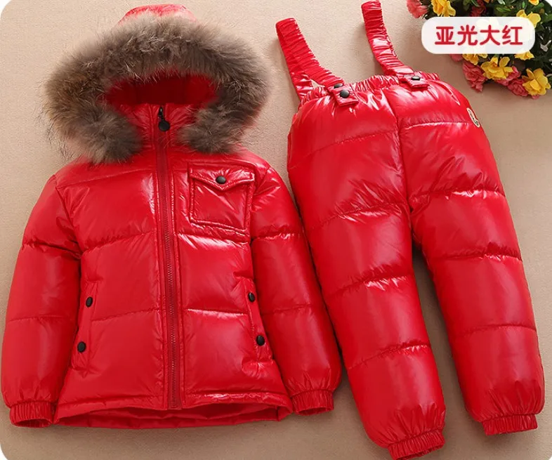 Children's down jacket set winter new infant baby bib boy male child girl scorpion hair ski suit