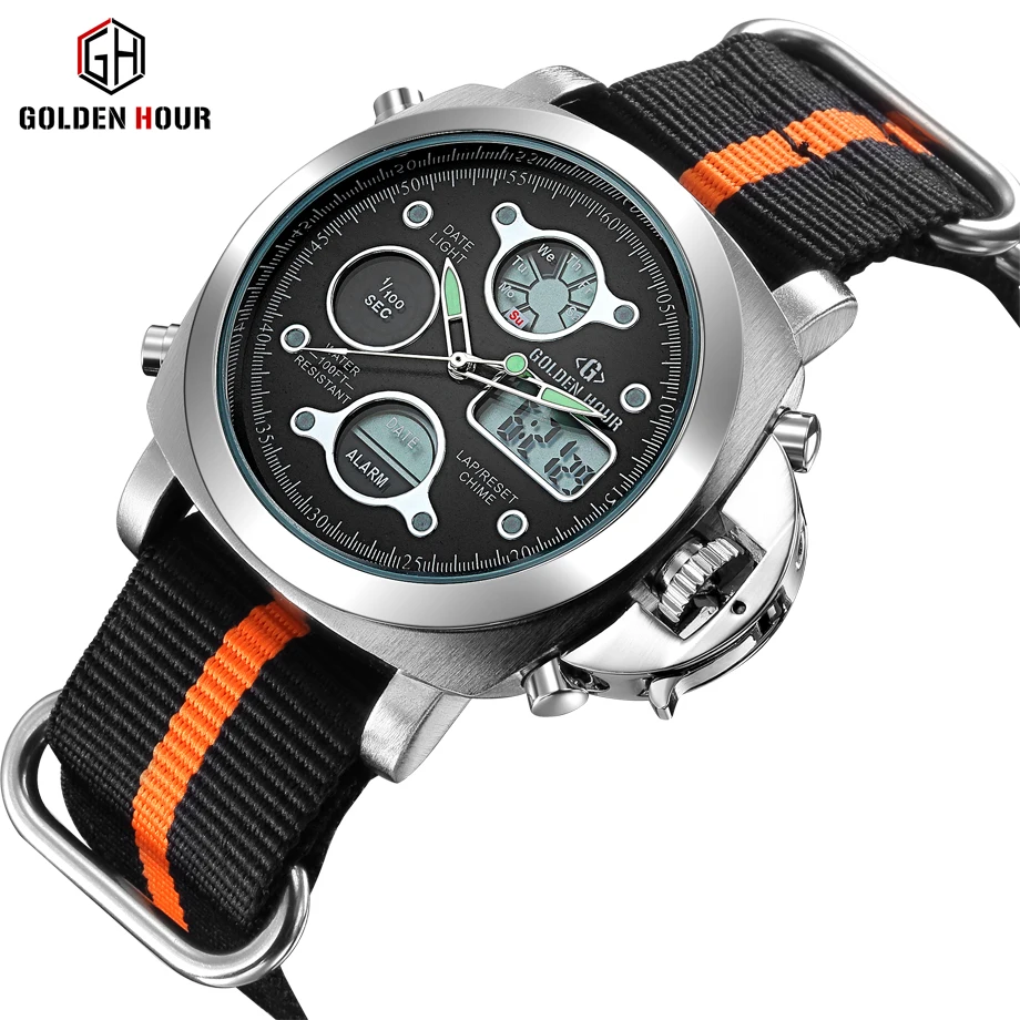 Часы наручные мужские с двумя циферблатами модные спортивные крутые для улицы