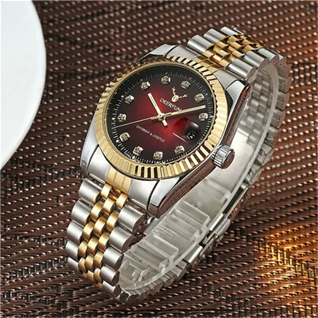 Часы наручные мужские и женские кварцевые золотистые с вращающейся рамкой