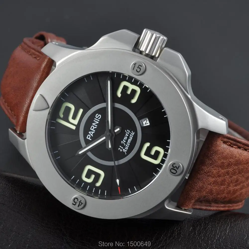 Parnis 47 мм сапфировое стекло черный циферблат стальной корпус с детальной
