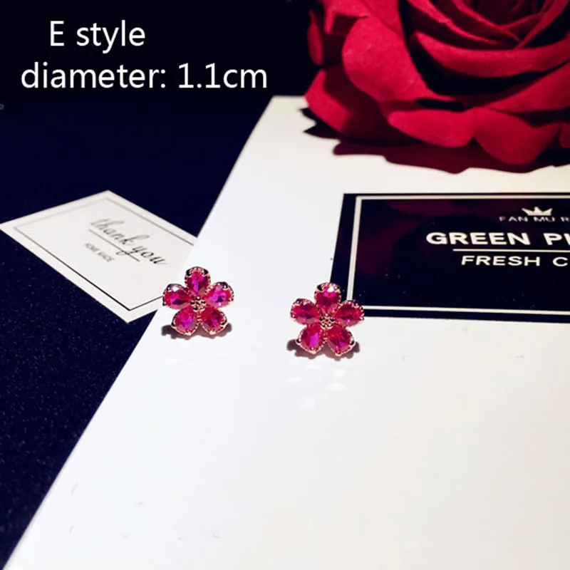 E style rose gold Модные милые серьги в форме сердца с красным кубическим цирконием в форме капли воды, маленькие серьги с кристаллами в виде цветка, женские длинные серьги для маленьких девочек и детей - Окраска металла: E style rose gold
