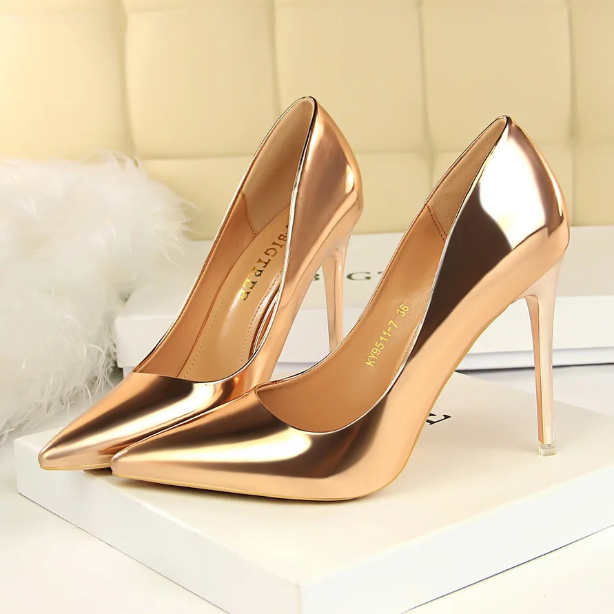 9511-7champagne BIGTREE/Новинка; туфли-лодочки из лакированной кожи; модная офисная обувь; женская пикантная обувь на высоком каблуке; женская обувь; Свадебная обувь - Цвет: 9511-7champagne