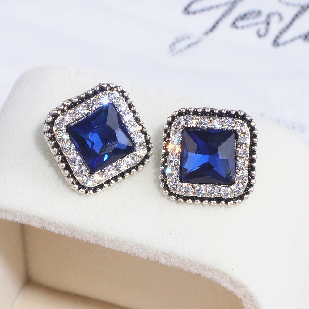 Винтажные модные квадратные серьги-гвоздики элегантные сверкающие