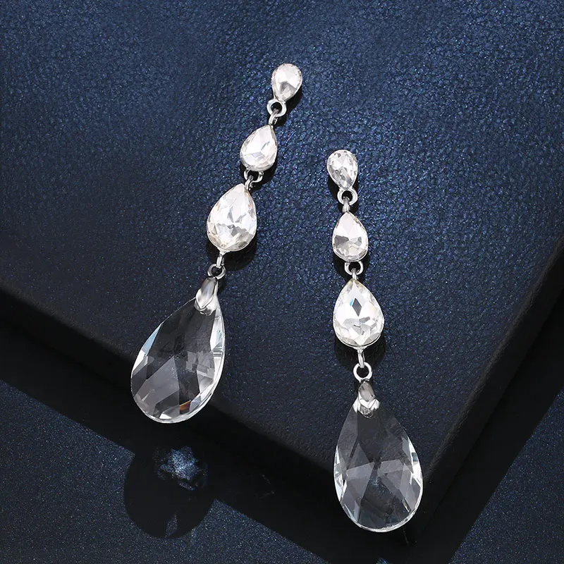 FLOLA Luxury Fashion Statement Water Drop Earring For Women Long Pendant Dangle Champagne Crystal Jewelry Brincos ersm55 | Украшения и