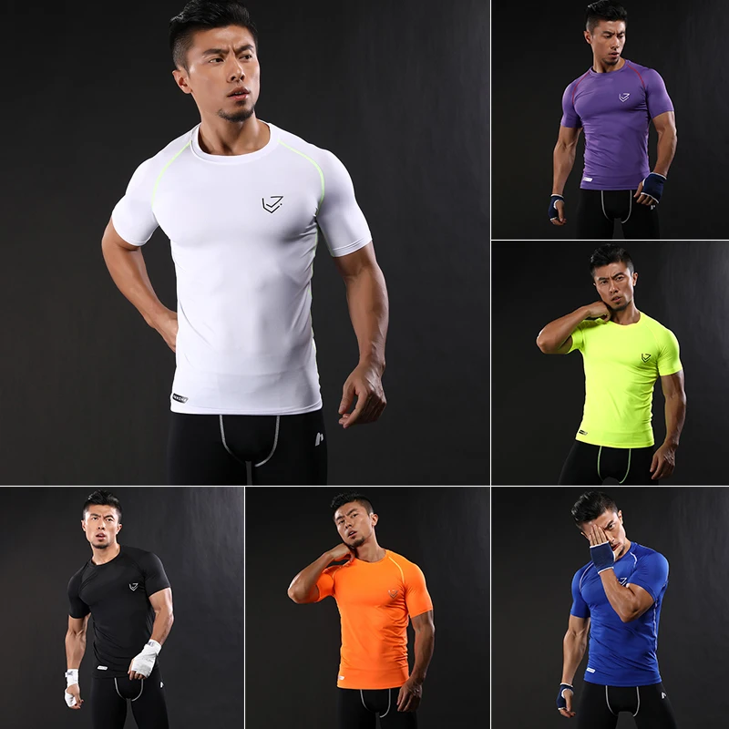 Быстросохнущая компрессионная Мужская футболка с коротким рукавом для бега