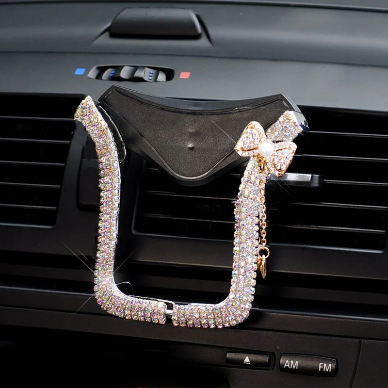 white bow Универсальный автомобильный держатель для телефона с бриллиантовым кристаллом для iPhone X Max 8 7 6 samsung, держатель для мобильного телефона - Цвет: white bow
