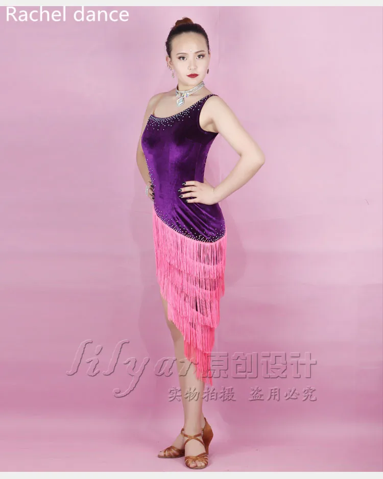 

Latin Dance Dress Women Shoulder Long Sleeves Style Back Opening Salsa Tango Rumba Flamengo Latin Dance Competition Costumes