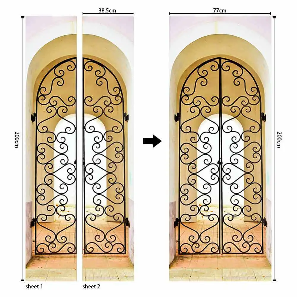 Iron Gate Art 3D Wall Murals PVC Self-Adhesive Creative Wall Stickers Door Sticker Decals Home