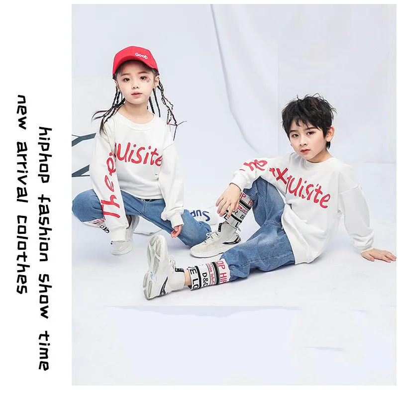 Детский бальный свитер джинсы для бега штаны танцев одежда сценического танца