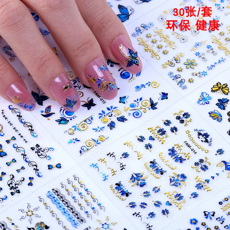 High quality 30 sheets 3D Design decal nail art decorations Transfer stickers Decals manicure supplie tools | Красота и здоровье