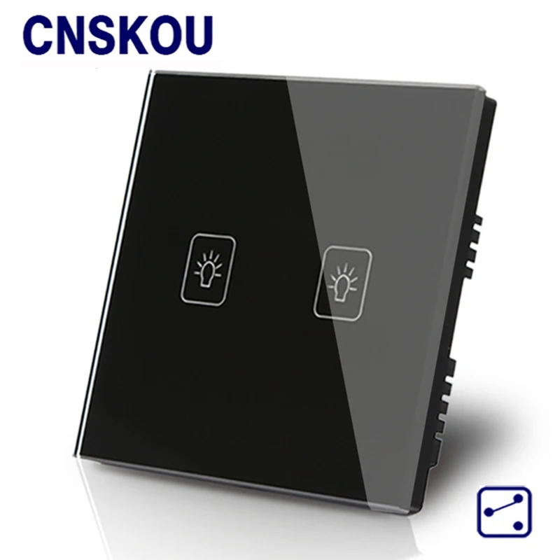 Csnkou UK AC110 250V настенный сенсорный выключатель 2 банды Way черная стеклянная панель