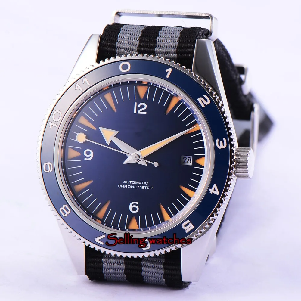 Мужские автоматические механические часы debert черный стерильный циферблат синий