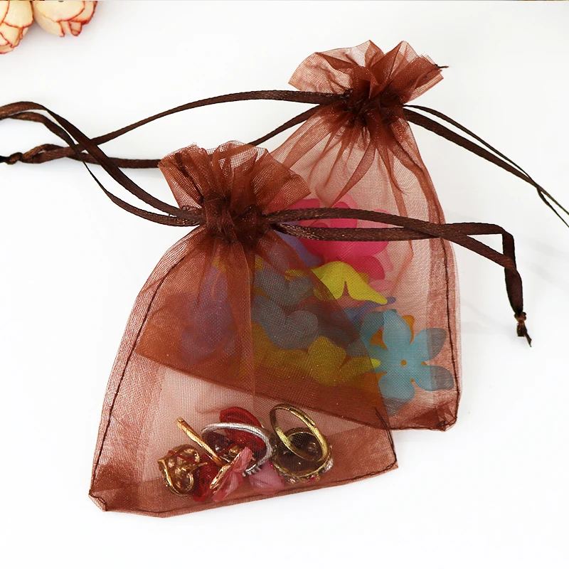 Wholesale Organza Bag 9x12 cm Small Wedding Decoration Pouches Jewelry Packaging Bags Nice Gift Bag Coffee Color 1000pcs/lot