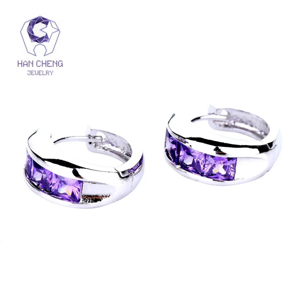 HanCheng новые модные роскошные серебряные круглые петли драгоценного камня AAA