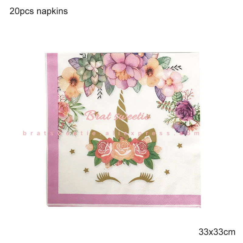 B unicorn napkins Единорог вечерние Unicornio счастливый плакат "с днем рождения" шары для детей украшение для именинного торта дети партии украшения сувениры Поставки - Цвет: B unicorn napkins