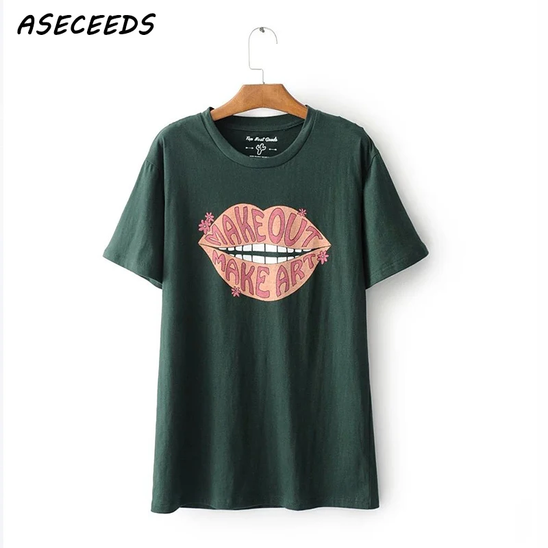 Забавный Kawaii Большой рот печати Футболка женские топ с короткими рукавами и