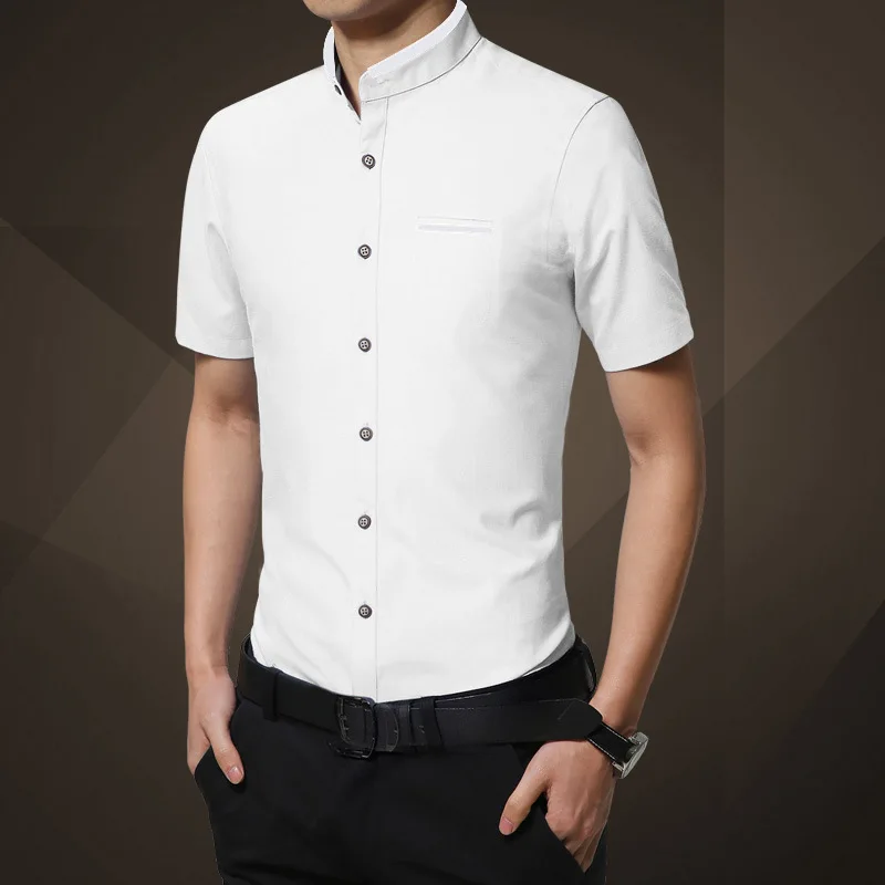 Summer men's short-sleeved shirt fashion slim collar simple solid color generation | Мужская одежда