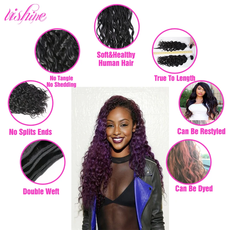 4 Bundles Brazilian Water Wave Virgin Hair With Closure Curly Human Weave |
