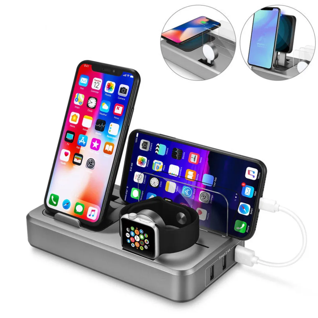 Mnycxen 10 Вт Qi Беспроводное зарядное устройство для iPhone X/XS 8 Plus Быстрая зарядка подставка держатель для Apple Watch iwatch для samsung S9 s10+ z70