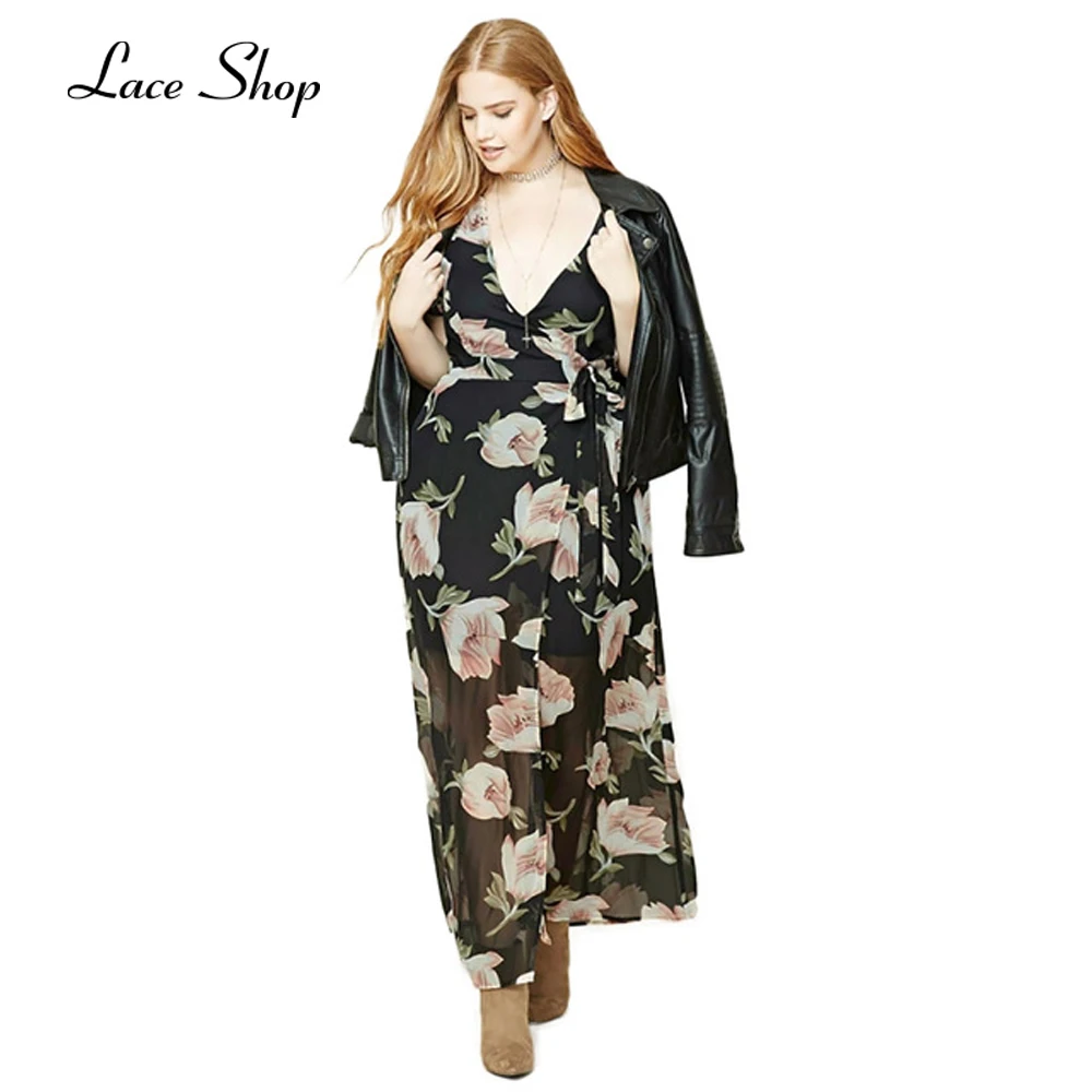 Laceshop Новая мода Большой Размеры Женская одежда Sexy глубокий v образным вырезом с