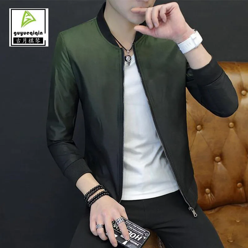 2017 Демисезонный градиент куртка Мужская Одежда корейский Тонкий молнии Стенд