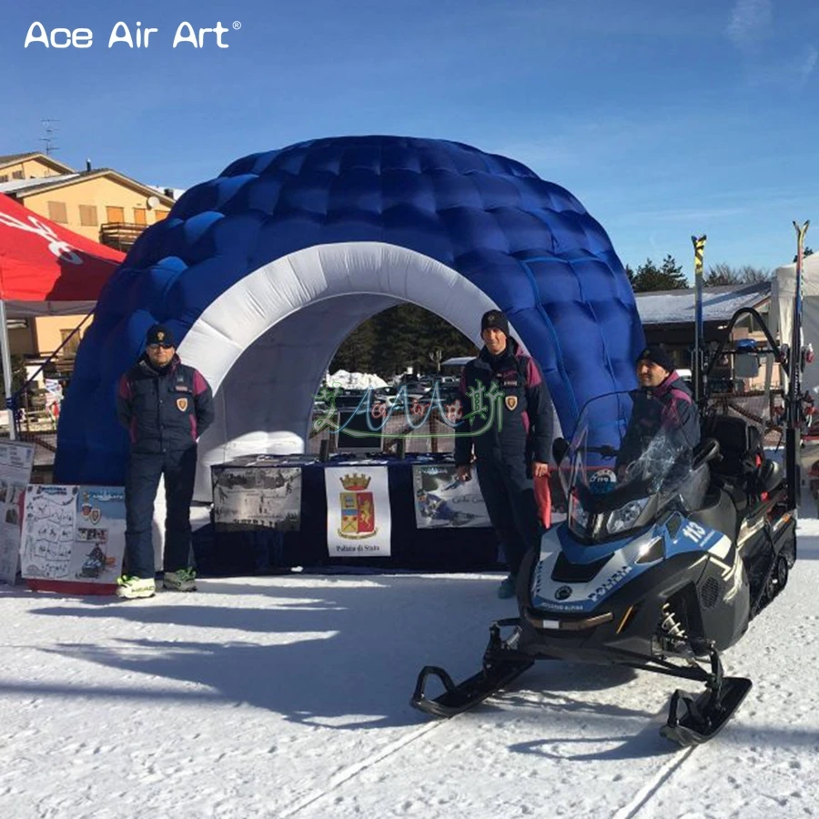 

Customized blue white exhibition dome inflatable shelter trade show kiosk igloo dome for event gathering station