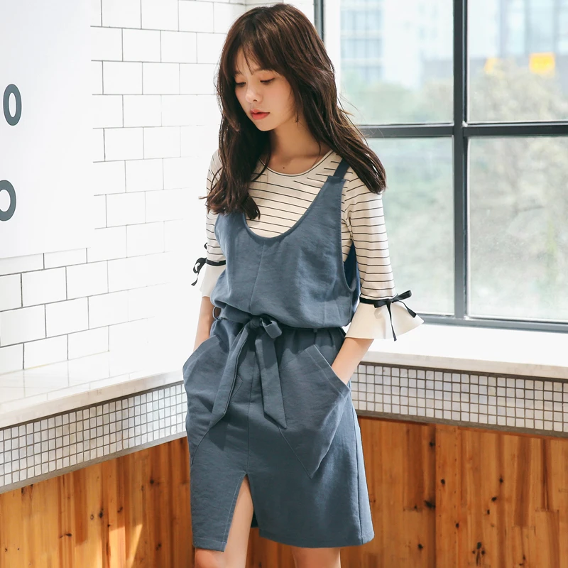 2018 Для женщин сарафаны Япония Kawaii Ulzzang Весна Новые лук кружева ремень платье