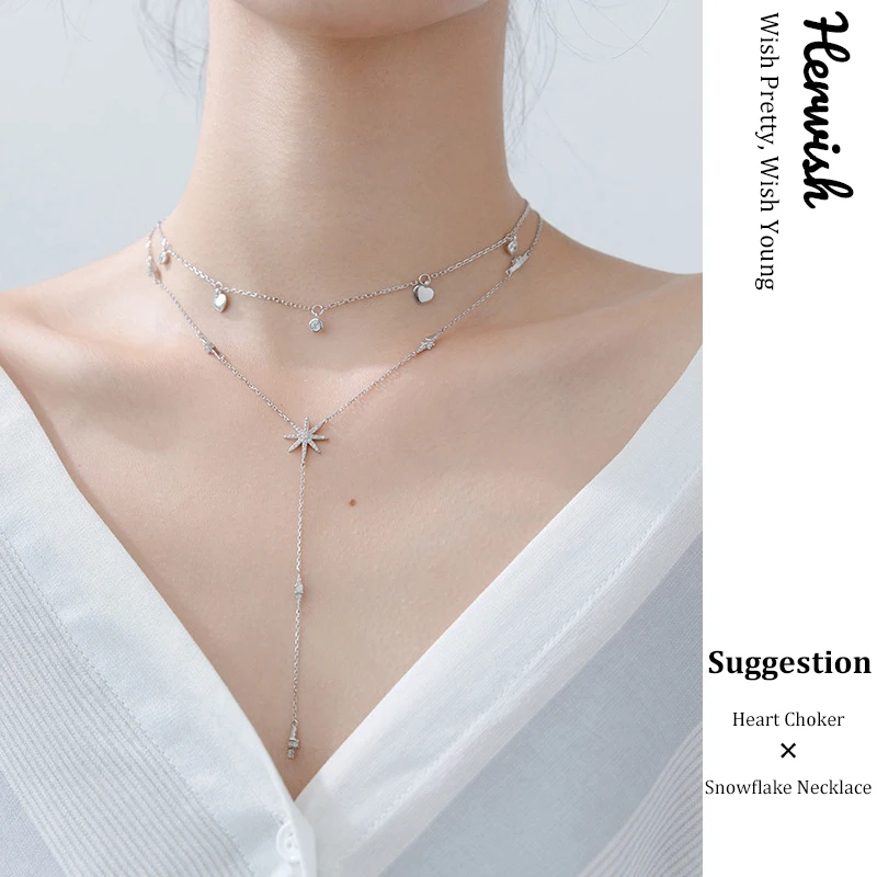 Herwish Bling Звездное сияние длинное ожерелье с подвеской 925 пробы Серебряное романтическое Подсолнух корейское ювелирное изделие сексуальные женские аксессуары