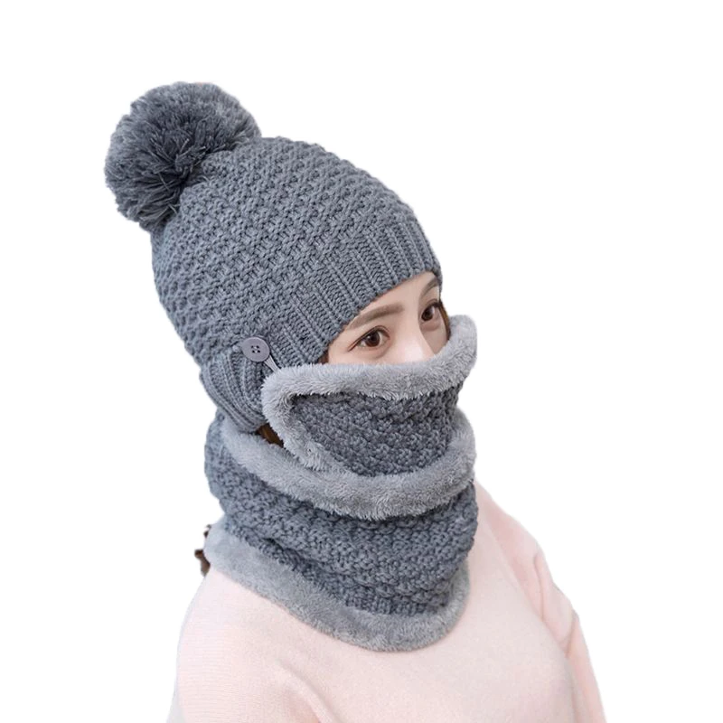 Шапочка Для женщин Мех зимняя шапка с шарфом маска Комплект вязаный Кепки S Обувь