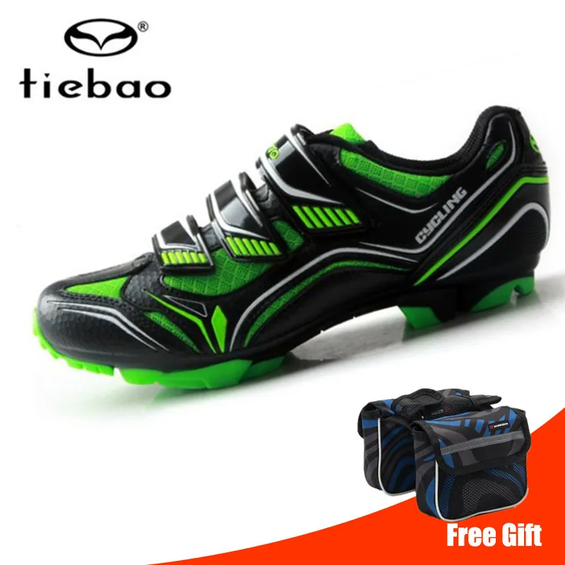 Black green Tiebao Sapatilha Ciclismo Mtb велосипедная обувь, профессиональные мужские кроссовки, женская обувь для велосипеда Mtb, самоблокирующаяся обувь для горного велосипеда - Цвет: Black green