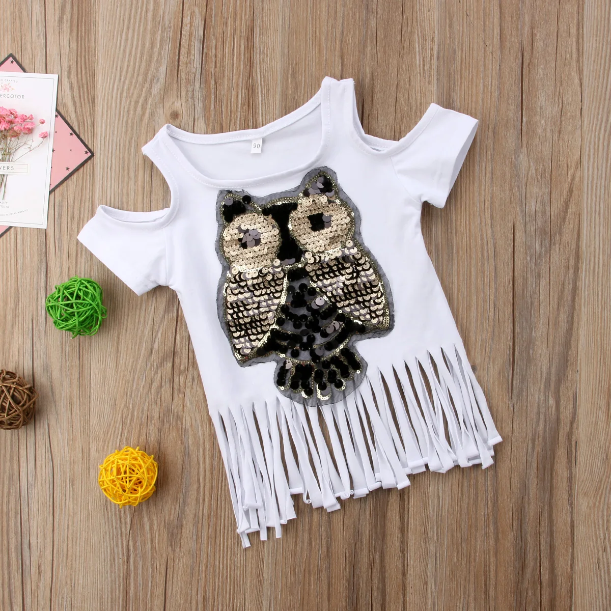Повседневная футболка с блестками и бахромой для маленьких девочек летняя