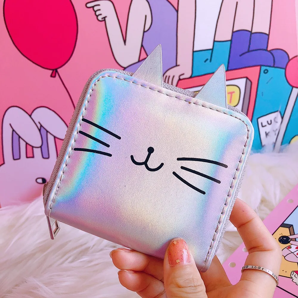 Женские кожаные кошельки с мультяшным котом Kawaii короткий кошелек из