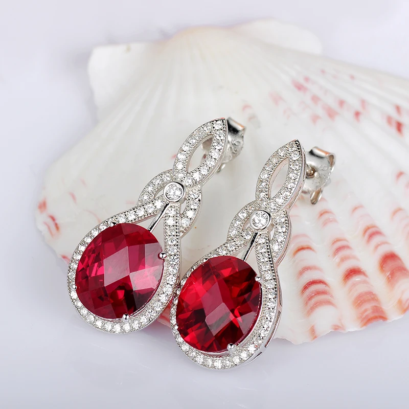 Женские серьги подвески из серебра 925 пробы с красным камнем|earrings christmas|earrings