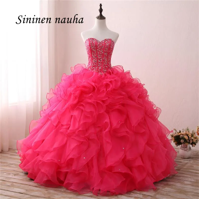 

Розовое пышное платье для выпускного вечера, милое бальное платье из органзы с бисером для танцев, Vestidos De 15 Anos, 16 платьев 217