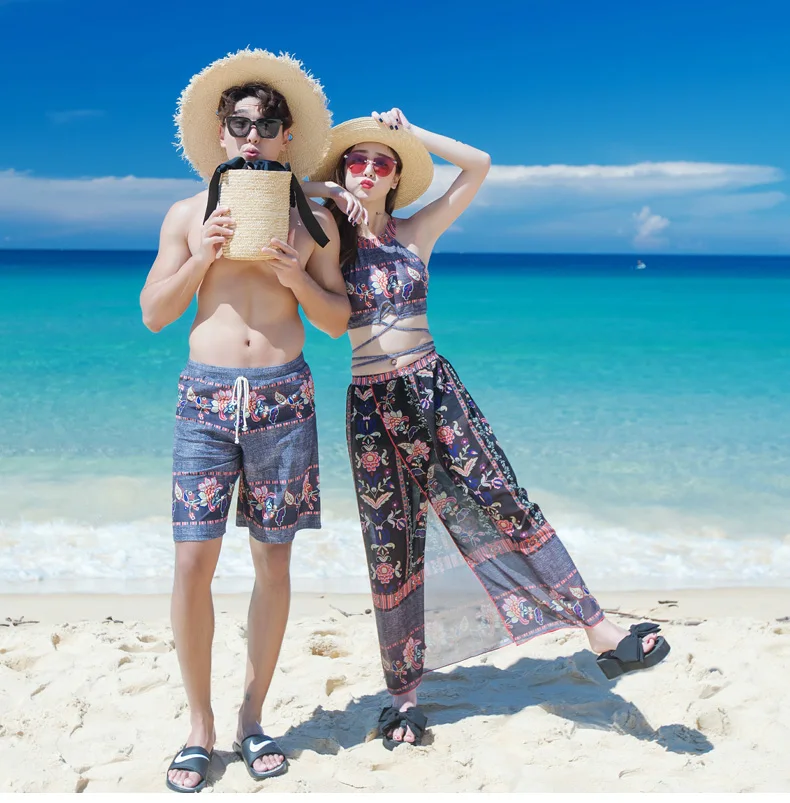 Swimwear Women Couple Men Board Shorts Swimming Trunks Surfing Suit Beach Clothes Swimsuit Women 3pcs Swimsuit Bikinis Set