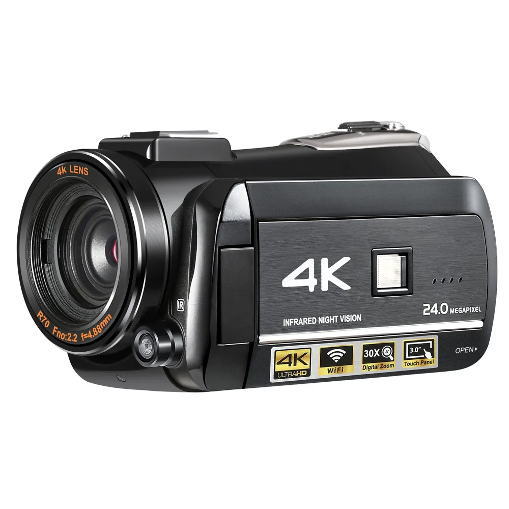 Видеокамера Ultra HD 60FPS 4K с внешним микрофоном широкоугольным объективом и блендой