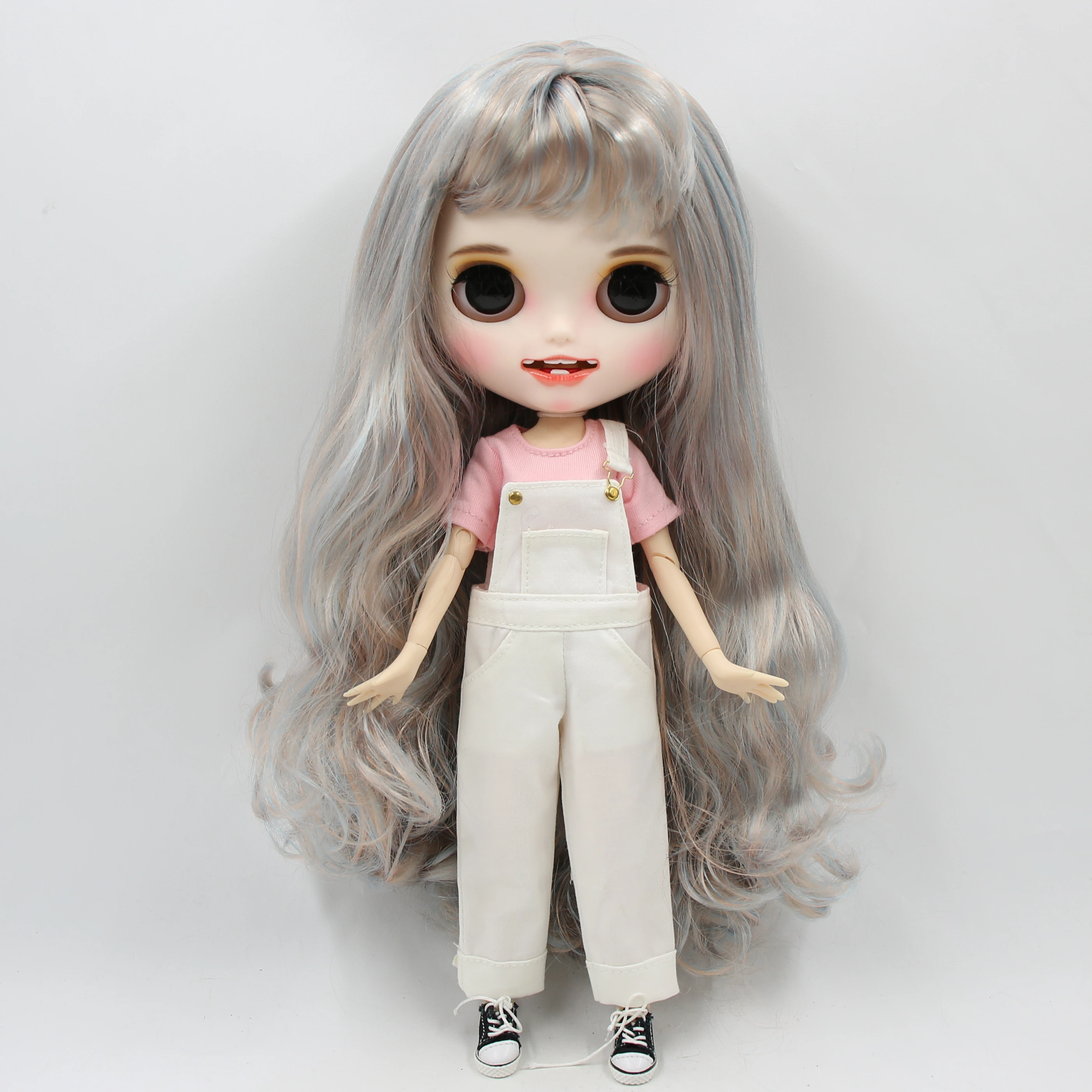 Кукла ICY DBS Blyth Синяя микс золотые волосы матовое лицо с зубами белая кожа