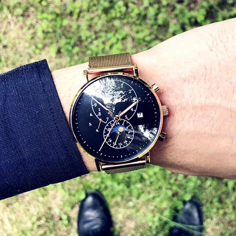 Rose gold with black Мужские часы лучший бренд класса люкс watch men швейцарские часы rolex: часы стимпанк дизель стимпанк carnival Часы automatic - Цвет: Rose gold with black