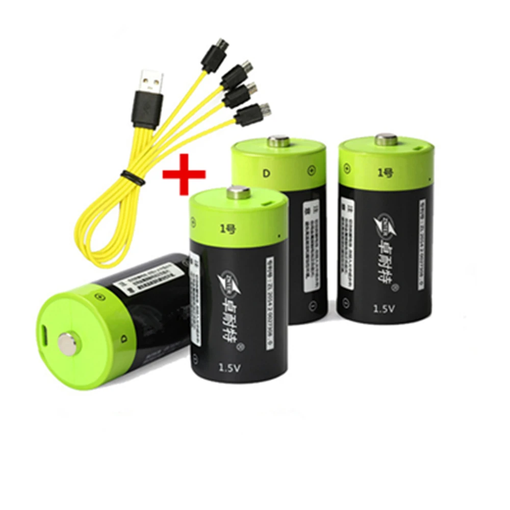 

4PCS Hot Sale ZNTER 1.5V 6000mWh Rechargeable Battery USB Battery D Lipo LR20 Battery + 1PCS Micro USB Cable Quick Charge