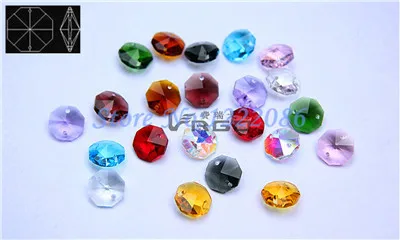 

2000Pcs/Lot Assorted Colors Glass Beads 14mm Crystal Octagon Beads In 2 Holes Crystal Chandelier Beads For Home Decoration