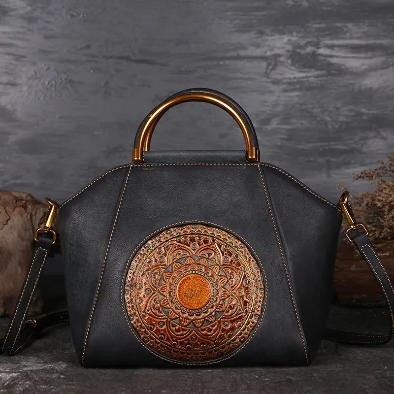 Qiwang Vintage Handmade Handbag 3D Flower Designer Genuine Leather Women Bag real leather high quality for Rich | Багаж и сумки