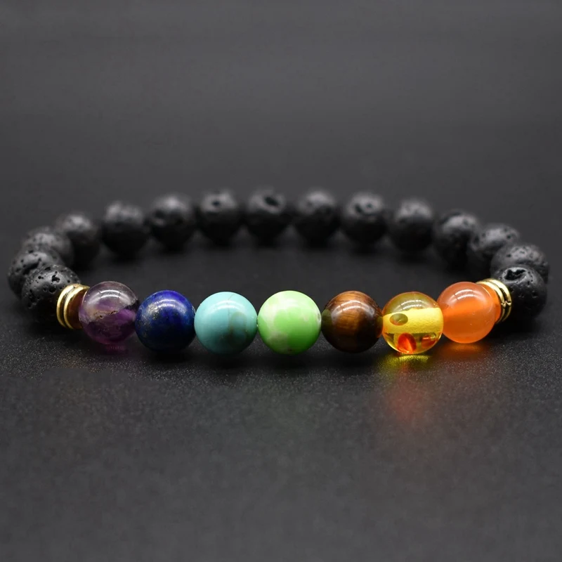 7 Чакр браслет черная лава Исцеление баланса бусины рейки Будда натуральный камень для женщин настоящие