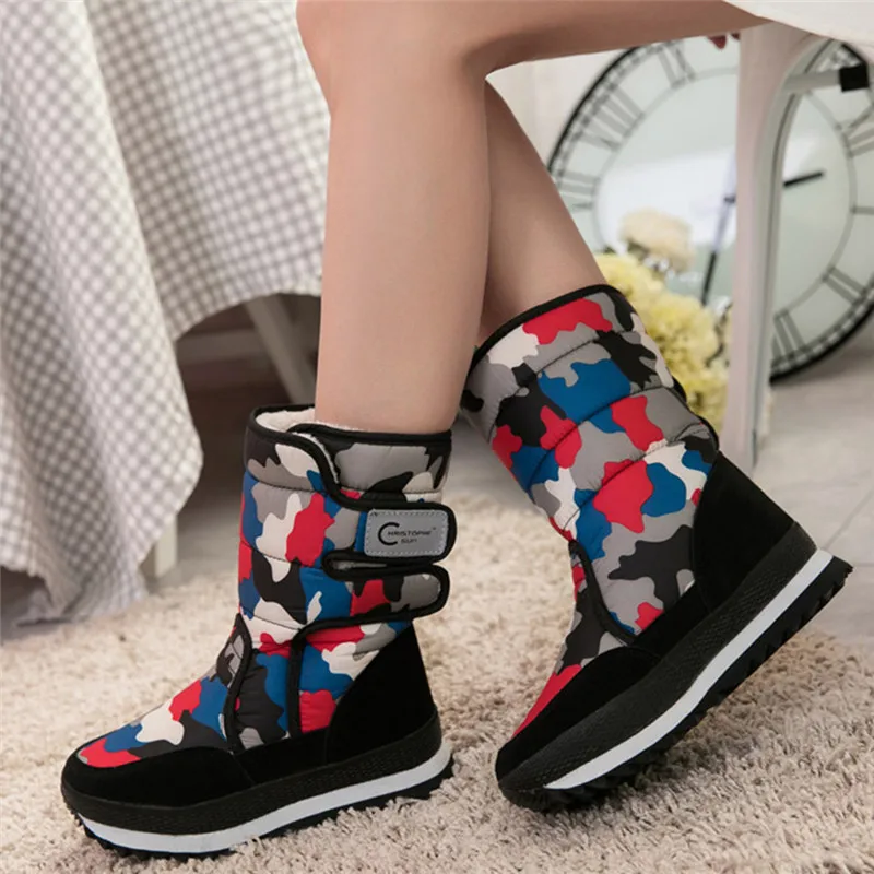 Рождественская Зимняя обувь женские зимние ботинки теплые меховые из хлопка до