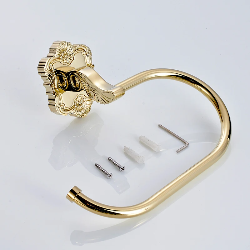 Flg Soild Латунь Настенные резные Ванная комната Полотенца кольцо держатель